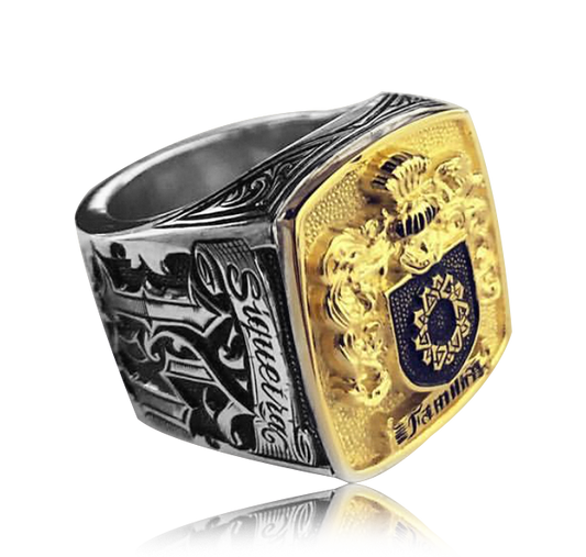 Mixed Gold-Silver Ring Family Crest.